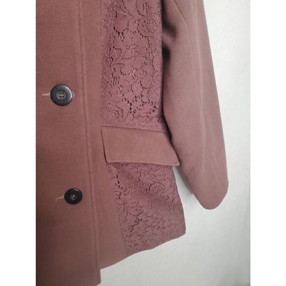 Simply Noelle Double Breasted Soft Cocoa Mauve Lace Embellished Peacoat - Picture 7 of 12